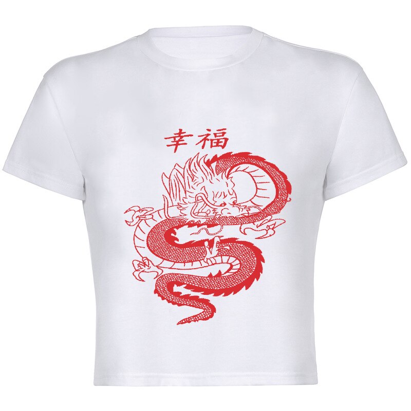 Crop-T-shirt Celie met retro drakenmotief