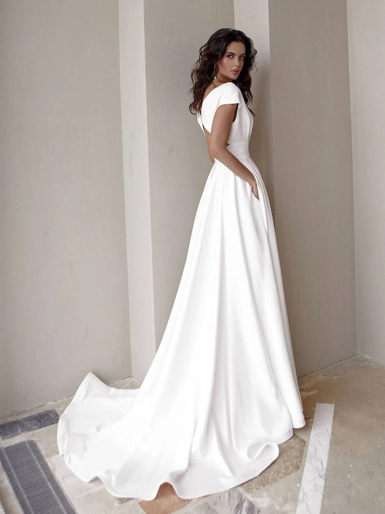 V-Hals jurk met zijsplit – hoge taille formele jurk