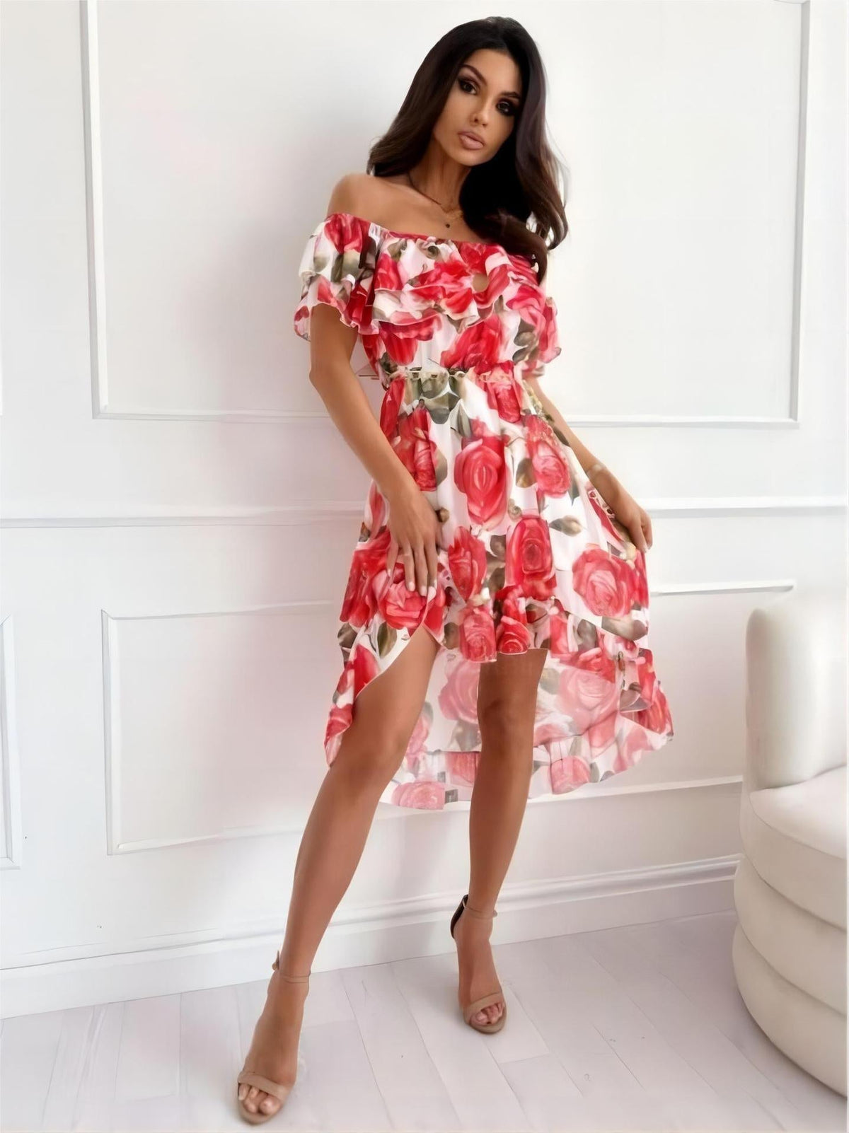 Off-Shoulder mini-jurk met ruches