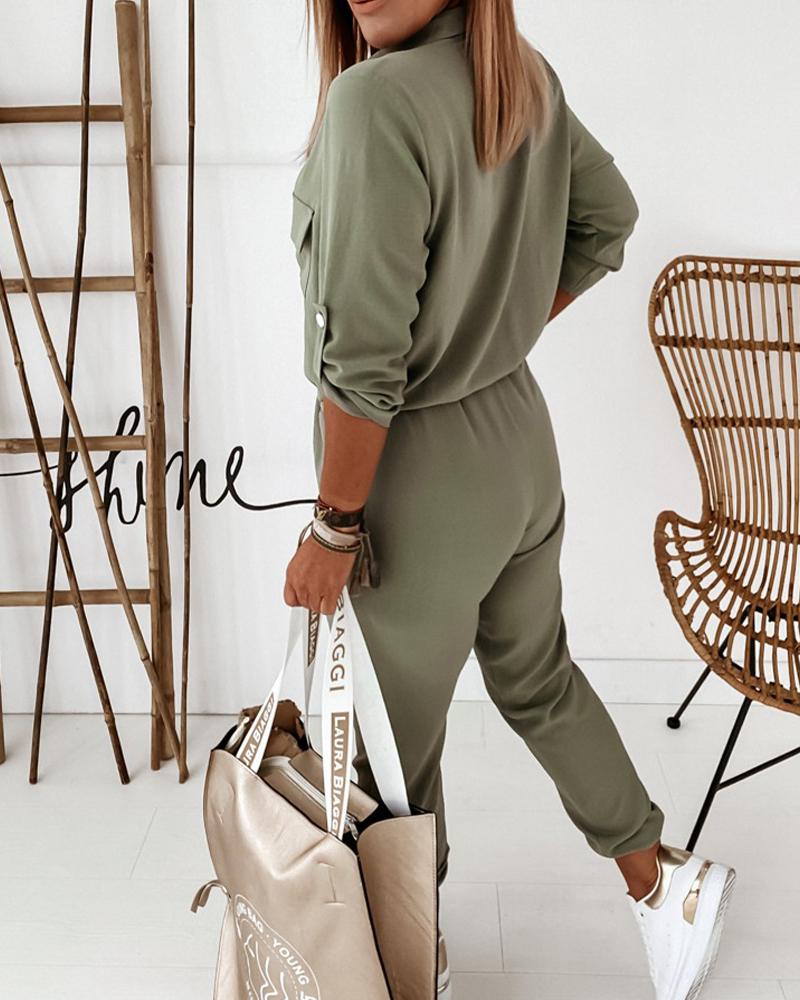 Jumpsuit met lange mouwen en elastische taille – casual kantoorstijl