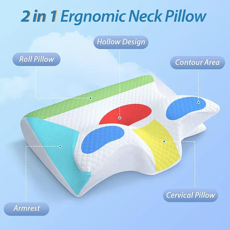 2-in-1 geheugenfoam nekpillow met ergonomisch contourontwerp