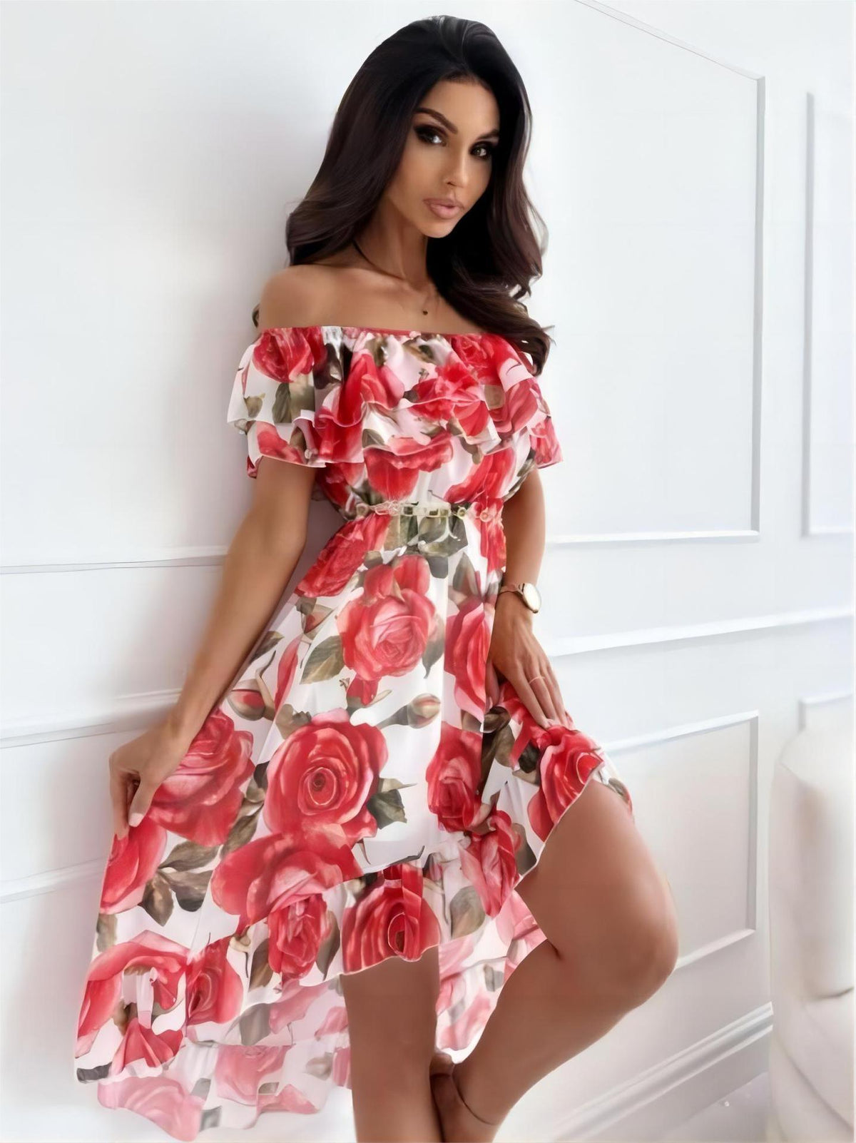 Off-Shoulder mini-jurk met ruches