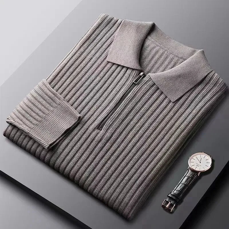 Heren merino polotrui met rits