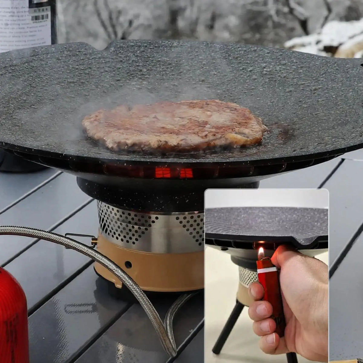 Draagbare aluminium grillpan met handvatten voor kamperen & BBQ
