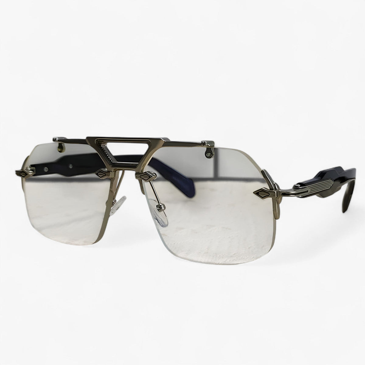 Randloze oversized zonnebril met metalen accenten