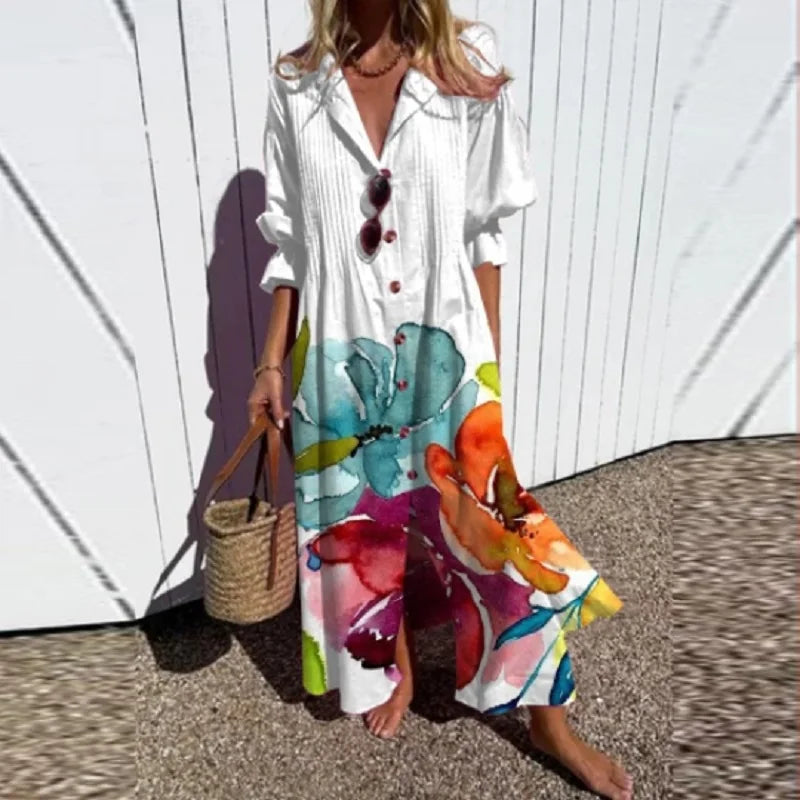 Archana | Boho-maxi-jurk met bloemenprint en lange mouwen