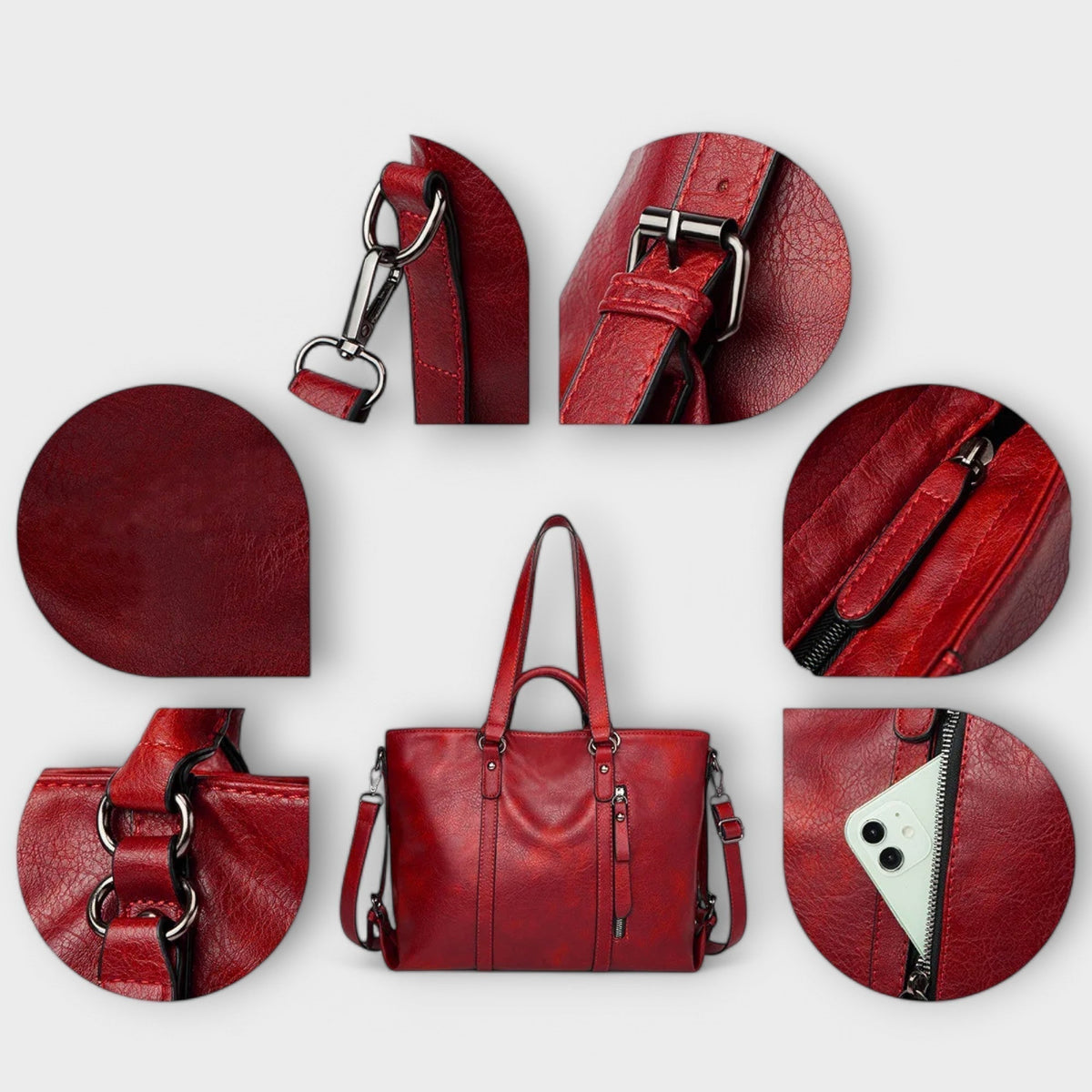 Ruime leren shopper met afneembare draagriem