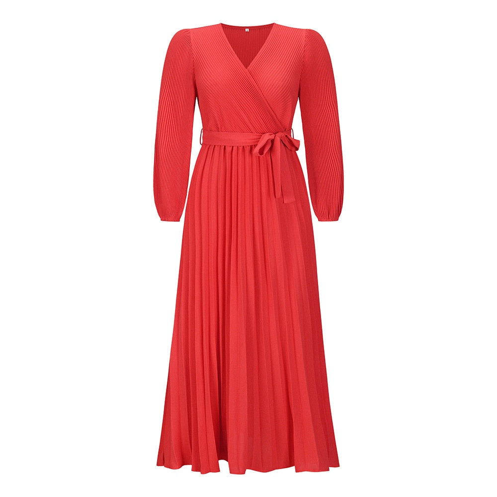 Lente zomer V-Hals geplooide maxi jurk – groot zoom ontwerp