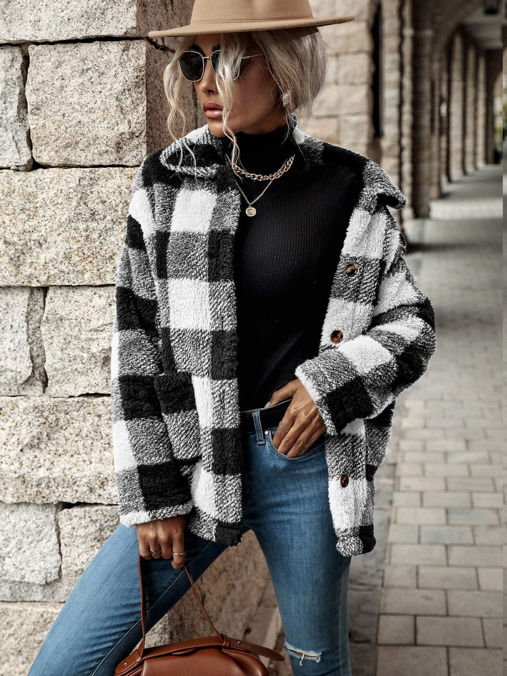 Flanel jacket met knopen voor dames