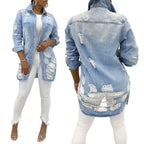Denimjas, voorzien van scheurtjes