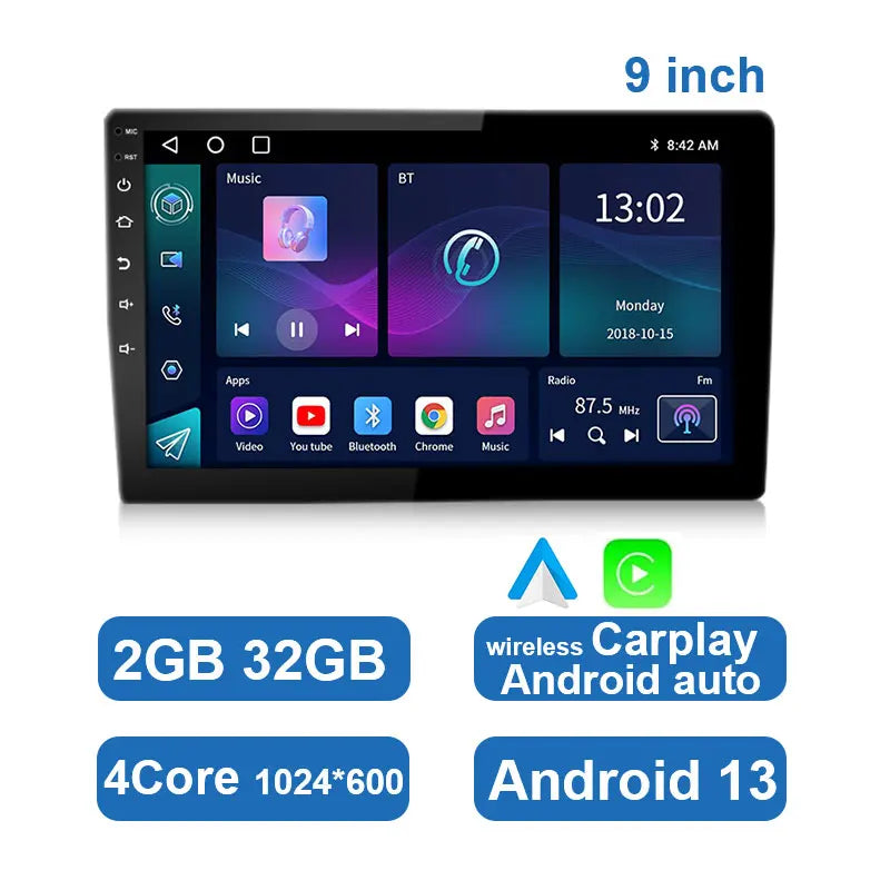 Universele android auto stereo met touchscreen, GPS en draadloze carplay