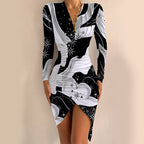 V-Hals geraffineerde bodycon jurk – nieuwjaarsfeestjurk – asymmetrische mini