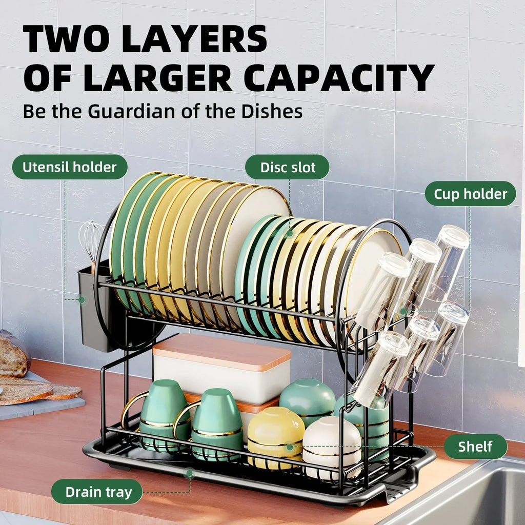 2-laags afwasrek met afloopplaat & bestekhouder