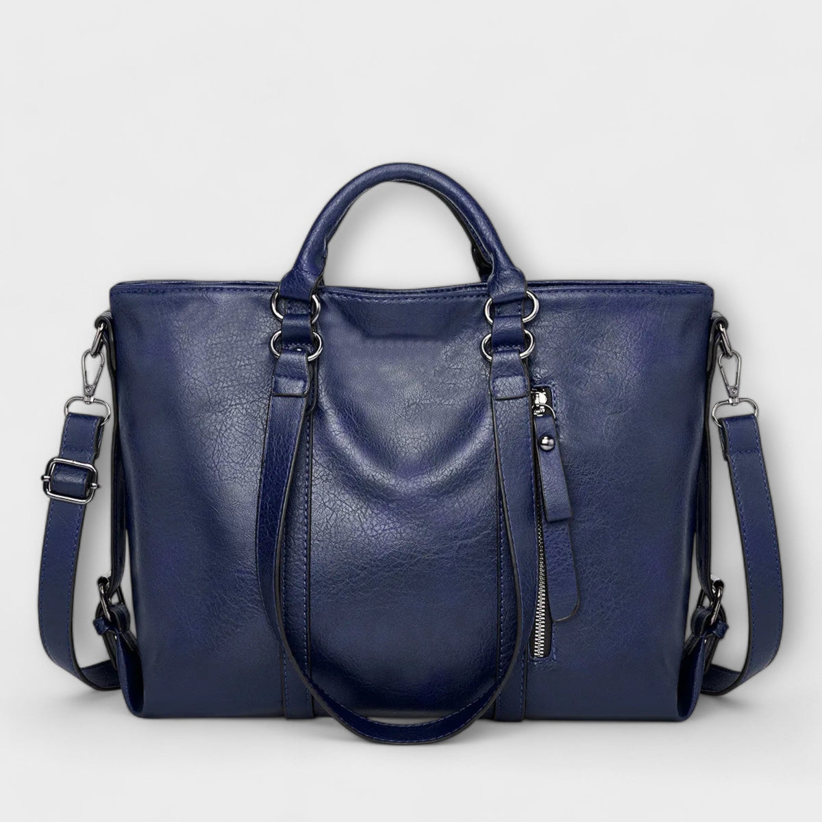 Ruime leren shopper met afneembare draagriem
