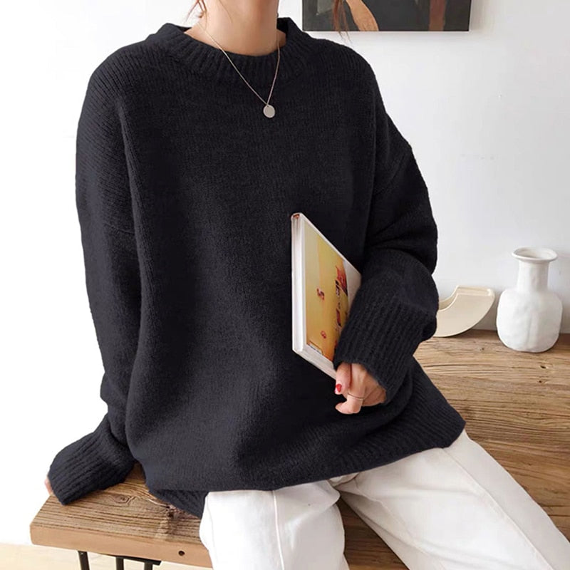 Oversized acryl damestrui WYWM met ronde hals