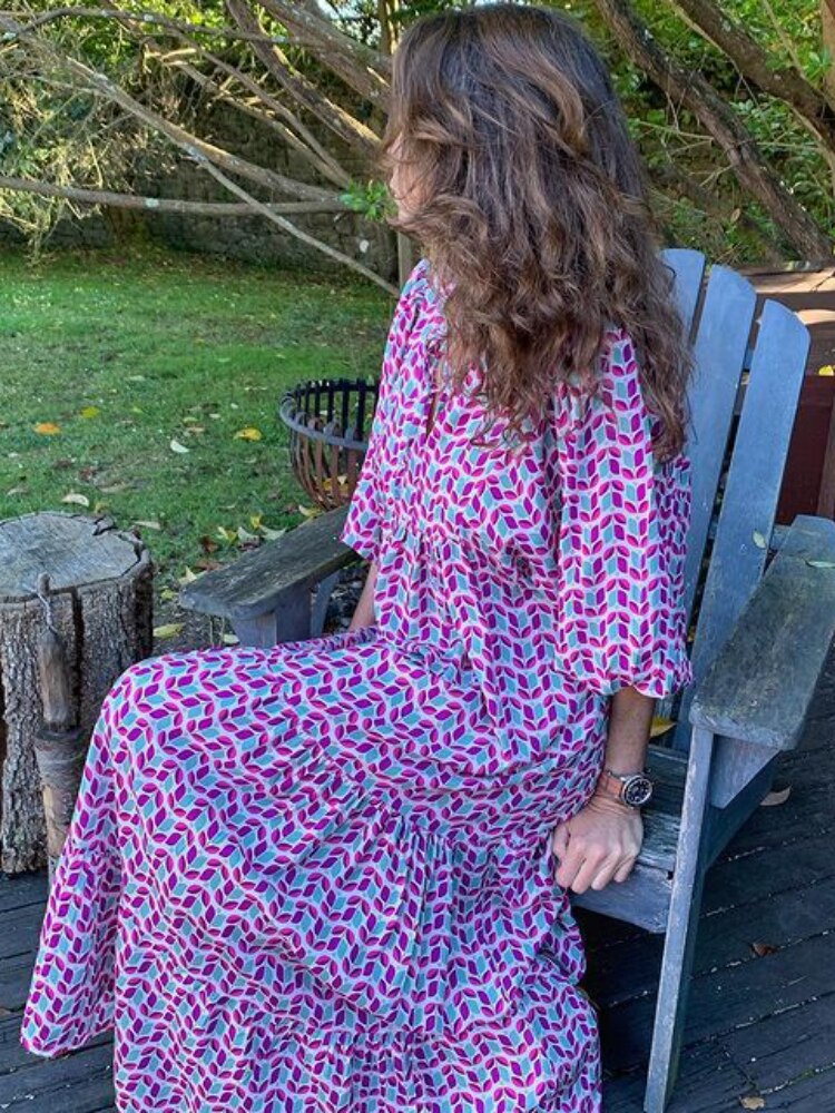 Bedrukte maxi jurk met tailleband