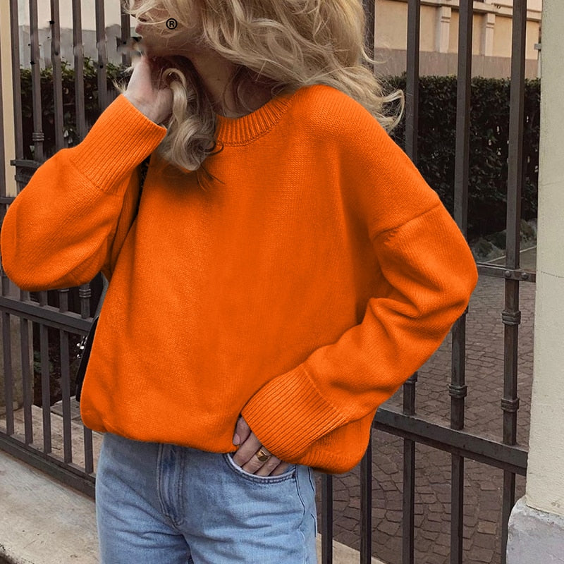 Oversized acryl damestrui WYWM met ronde hals