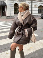 Winterjas van leer en bont