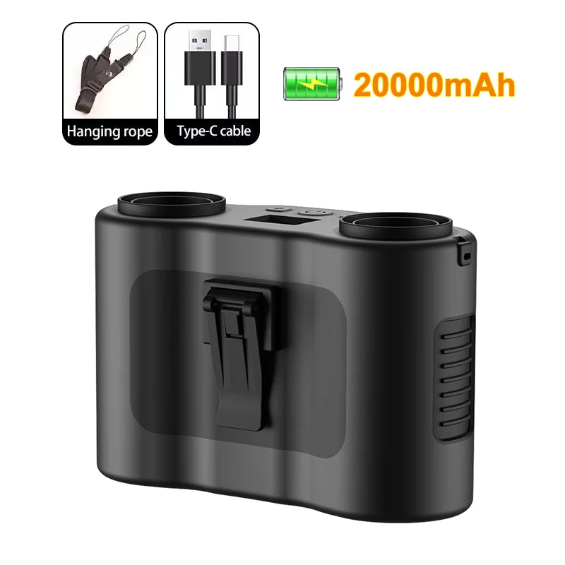 Draagbare heupclipventilator met dubbele luchtuitlaten & 20.000mAh batterij