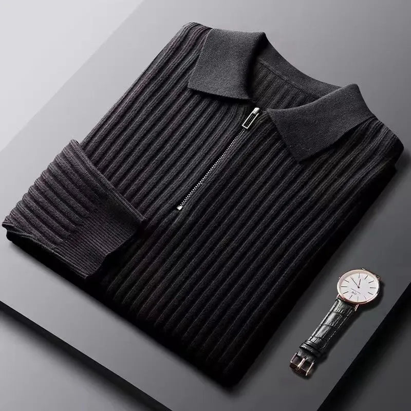 Heren merino polotrui met rits