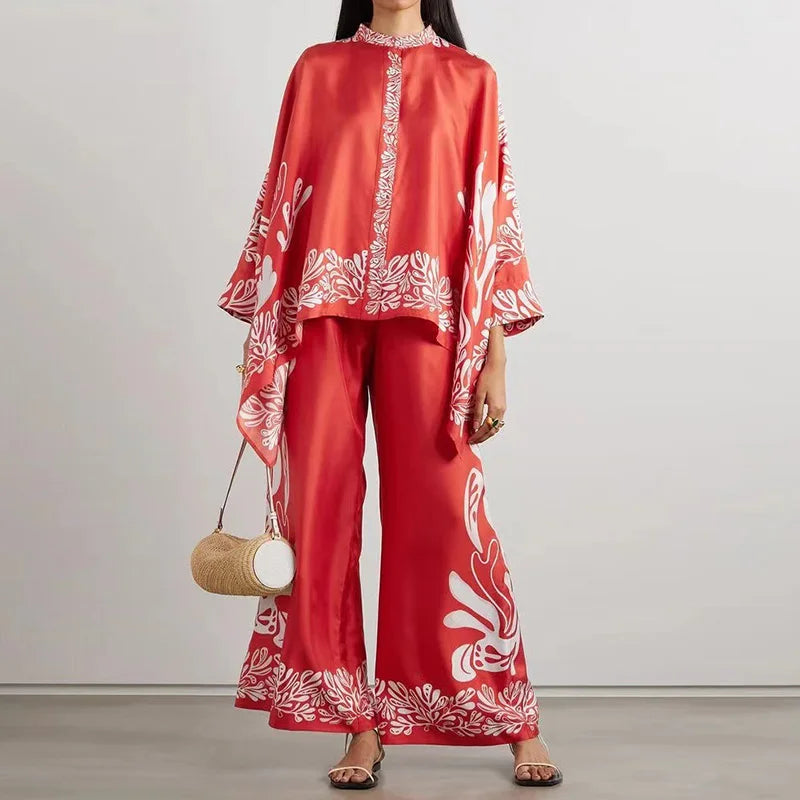 Tweedelige dames linnen streetwear-set met ethno-print