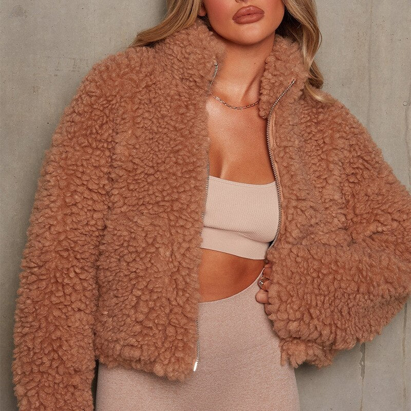 Teddy cropped jas voor dames