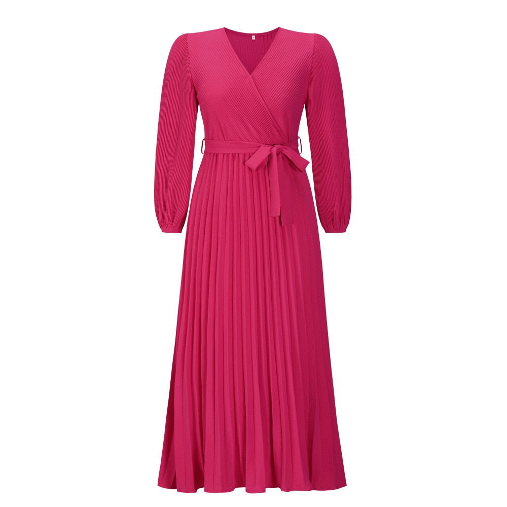 Lente zomer V-Hals geplooide maxi jurk – groot zoom ontwerp