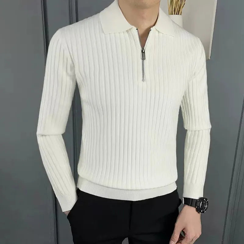Heren merino polotrui met rits