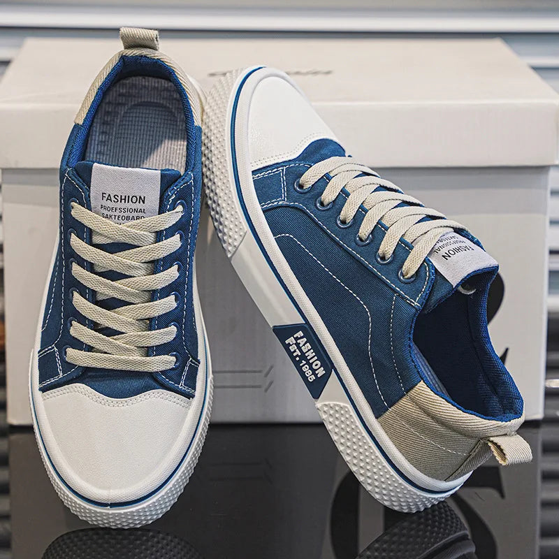 Lage herensneakers van canvas met veters