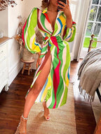 Ibiza wikkeljurk met split – Chess colored jurk