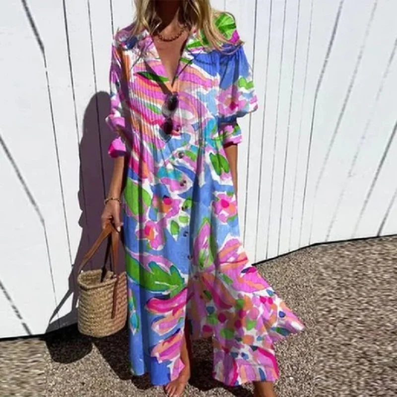 Archana | Boho-maxi-jurk met bloemenprint en lange mouwen