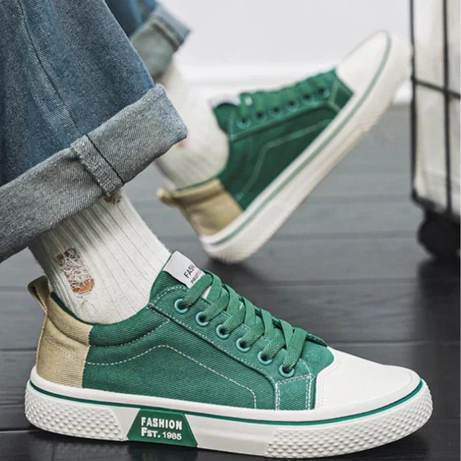 Lage herensneakers van canvas met veters
