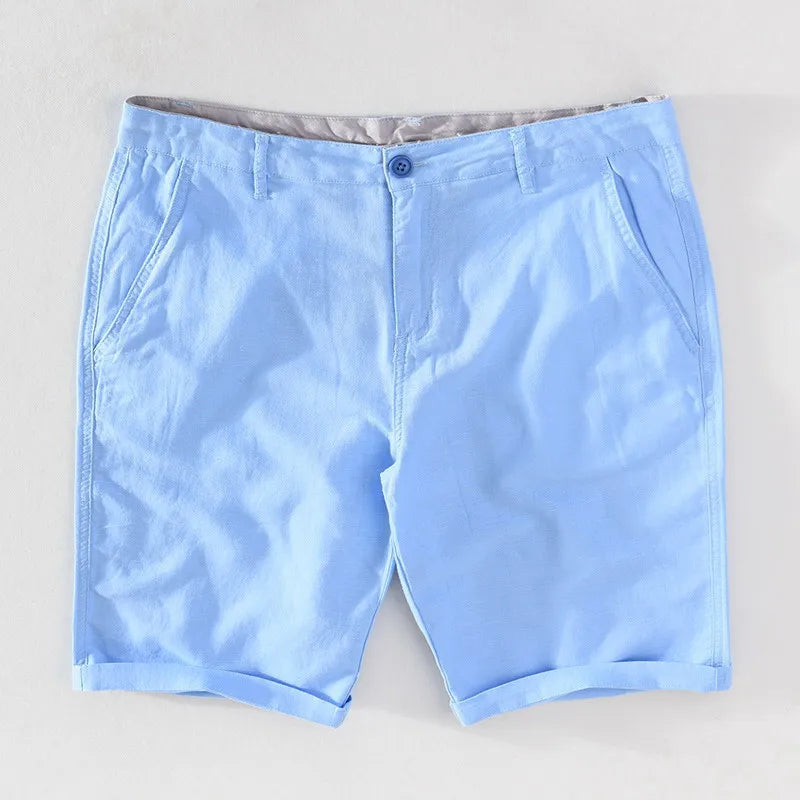 Herenshorts van linnen-katoen met knoopsluiting