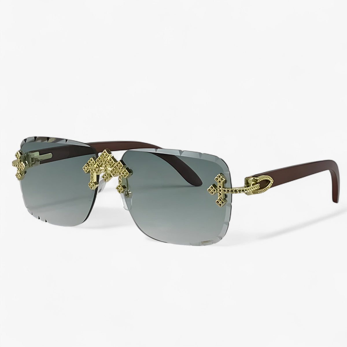 Randloze steampunk zonnebril met metalen accenten
