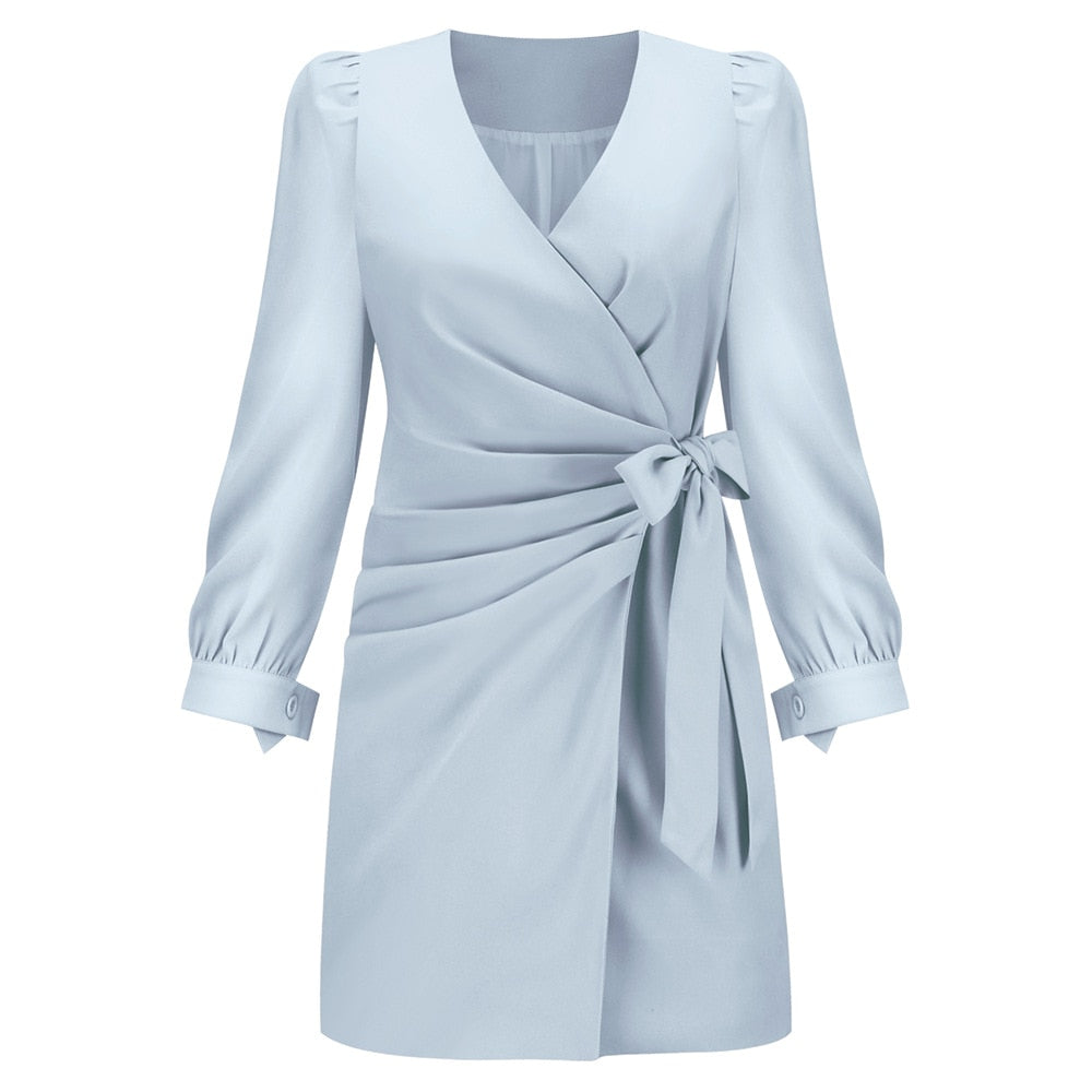 V-Hals lange mouw jurk – herfst/winter damesmode