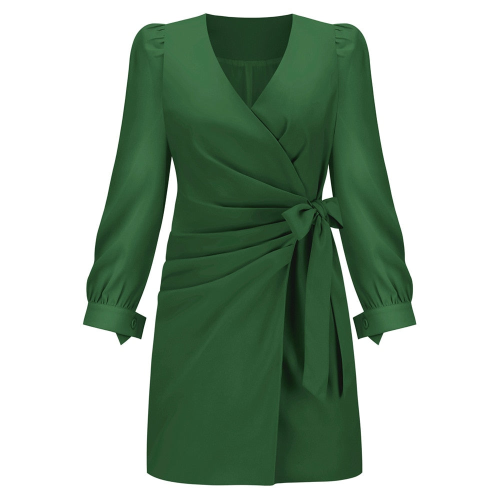 V-Hals lange mouw jurk – herfst/winter damesmode