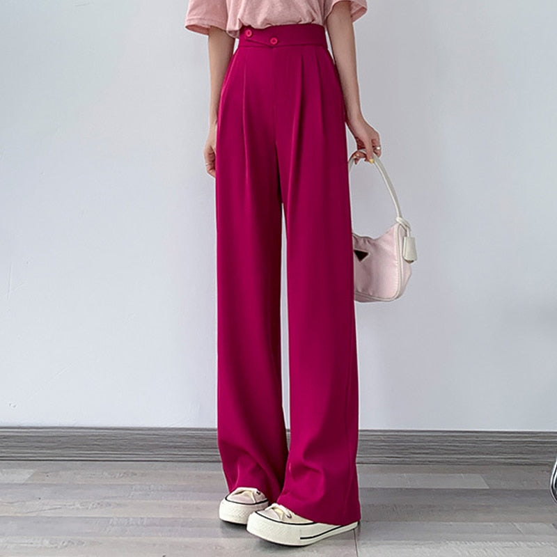 Casual hoge taille damesbroek met wijde pijpen