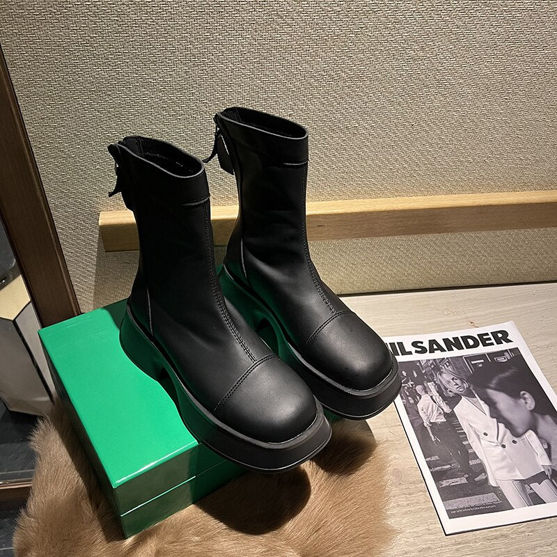 Boots met hoge plateau en brede neus voor dames
