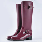 Hoge dames regenlaarzen met gespen & blokhak