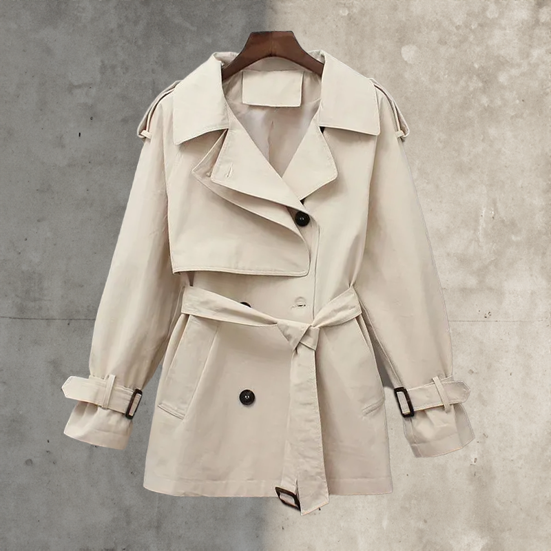 Dames trenchcoat met riem en dubbele knoopsluiting
