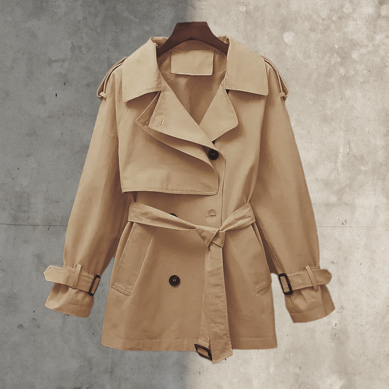 Dames trenchcoat met riem en dubbele knoopsluiting — afbeelding 5