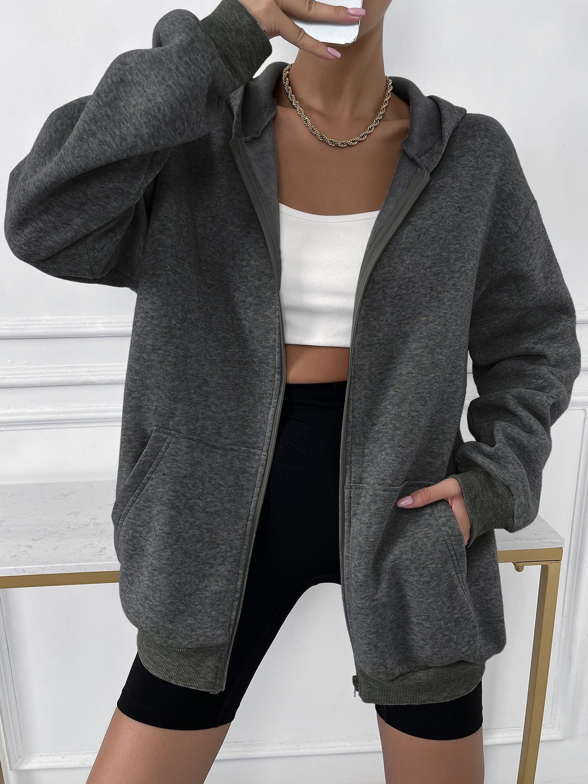 Vest met rits en hoodie voor dames