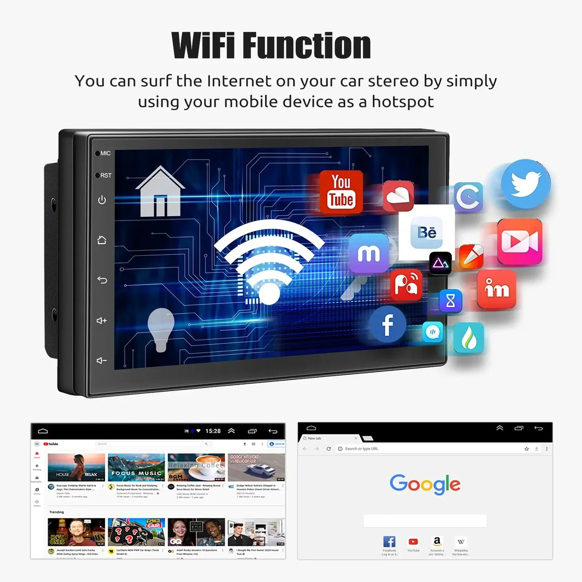 Universele android auto stereo met touchscreen, GPS en draadloze carplay