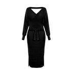 Gebreide V-Hals jurk – slim fit wol mode