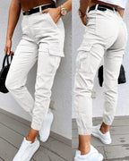 Dames cargo broek met stretch en hoge taille