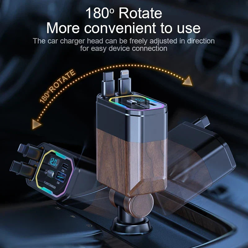 120W 4-in-1 opvouwbare auto oplader met USB-C & sigarettenaansteker adapter