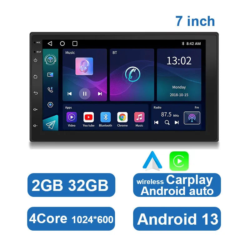 Universele android auto stereo met touchscreen, GPS en draadloze carplay