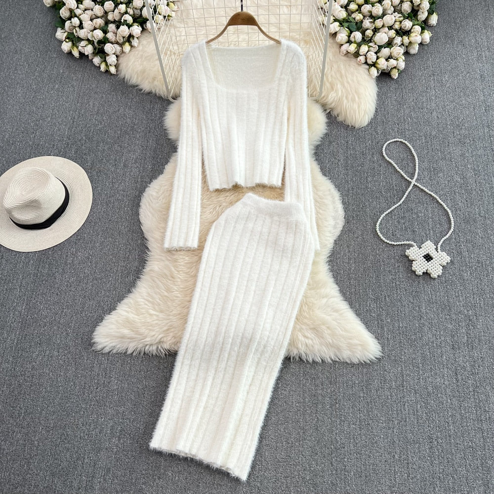 Gebreide twee-delige set – zachte trui & bodycon rok