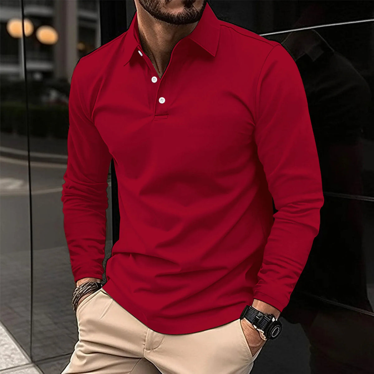 Slim-fit poloshirt met lange mouwen