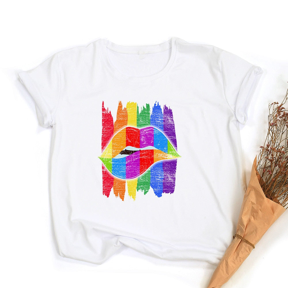 LGBT trots retro zomertop – Peace love equality regenboog grafische T-Shirt